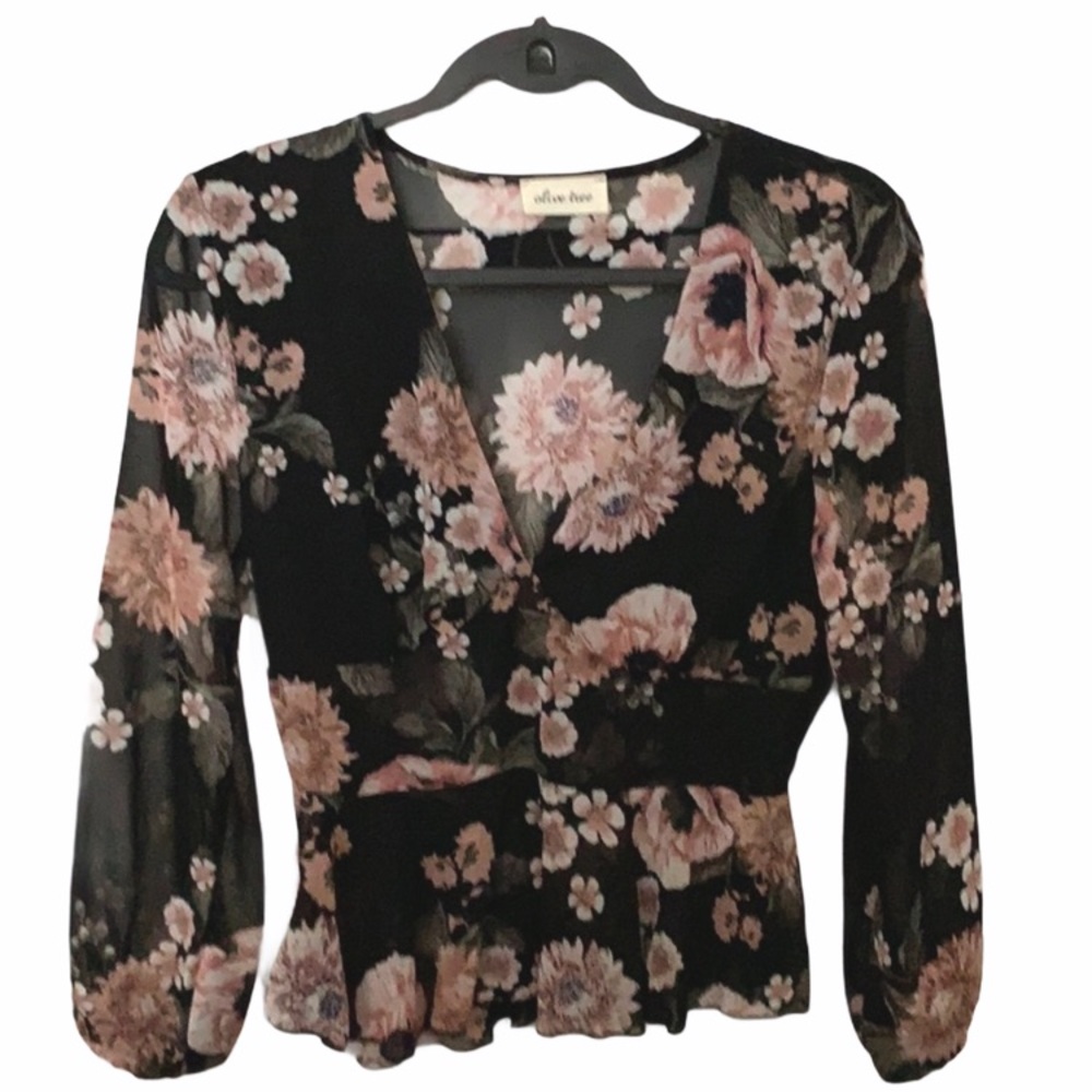 Sheer floral evening blouse